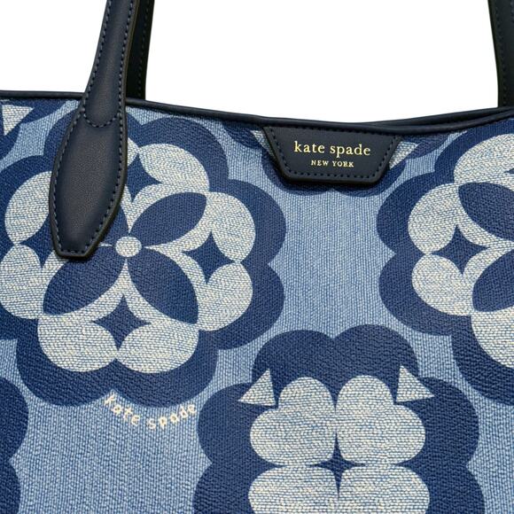 Kate Spade Tote Bag Womens Large Blue Spade Flower Monogram Outerspace KF650 NWT - Picture 3 of 14